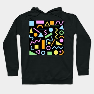 80s Style Shapes Pattern Color on Black Hoodie